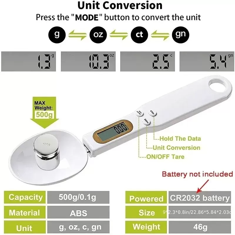 כף שקילה דיגיטלית למטבח 500g - תמונה 2